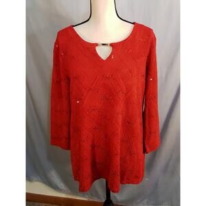 JM Collections Red sparkle sweater top